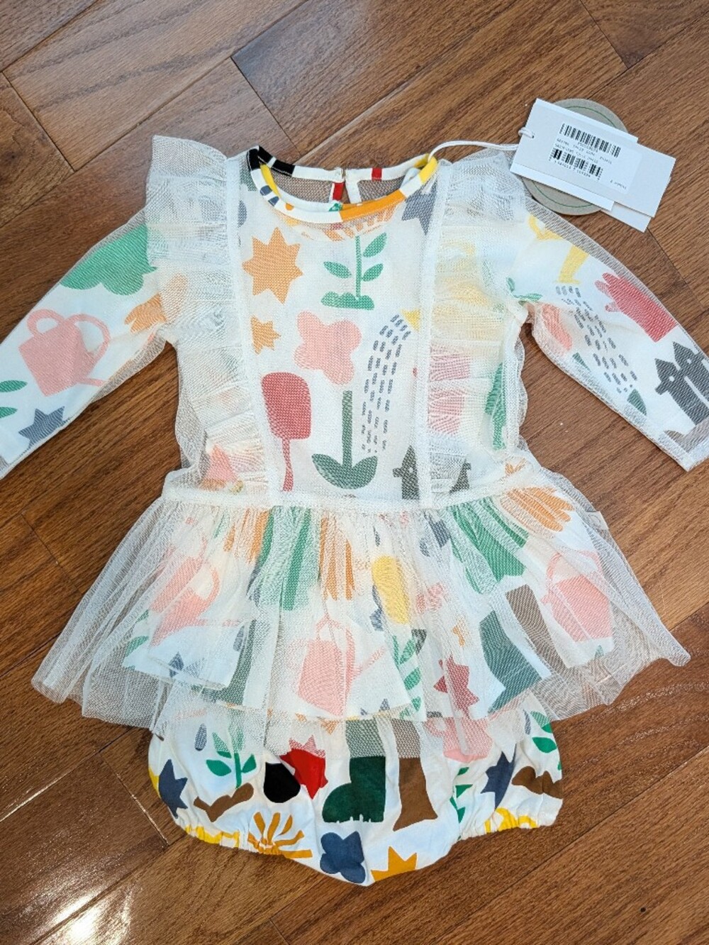 NWT Stella McCartney Kids 2-in-1 Tulle Gardening Print Cotton Dress - 6 Months